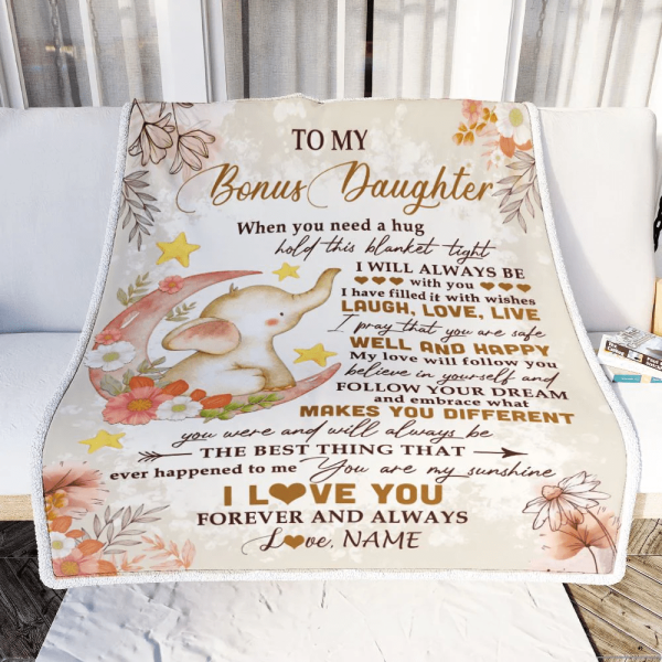Personalized To My Bonus Daughter Blanket From Stepmother Flower Eleph - Image 3