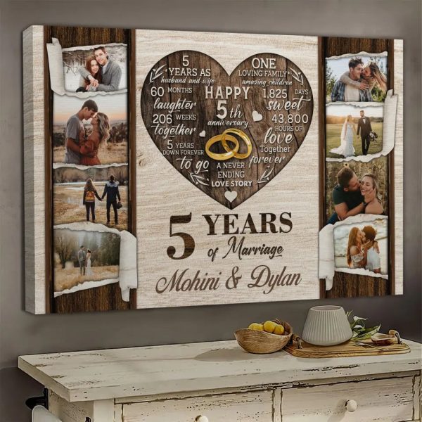 Personalized Canvas Prints, Custom Photo, Gifts For Couples, 5th Anniversary Gifts For Husband and Wife, 5 Years Of Marriage Dem Canvas - Image 7